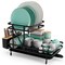 2-Tier Black Foldable Dish Drainer Rack with Retractable Spout and Removable Drip Tray
